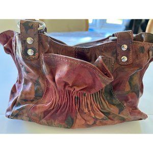 Vintage Women's Corium Purse Leather Floral 12x7 Studs Inverted Folded Front